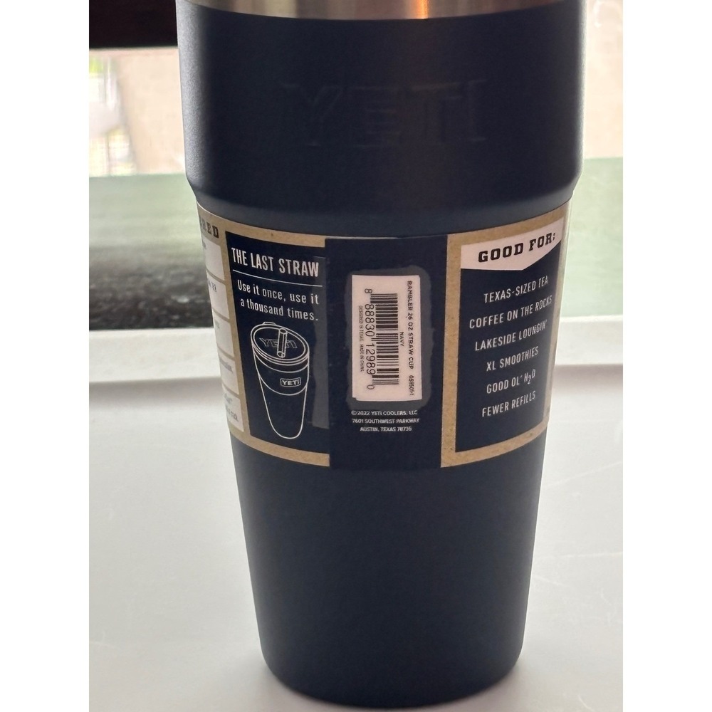 YETI Rambler 26 oz Cup Navy Blue Stainless Steel Tumbler with Straw Lid NEW - Picture 4 of 8